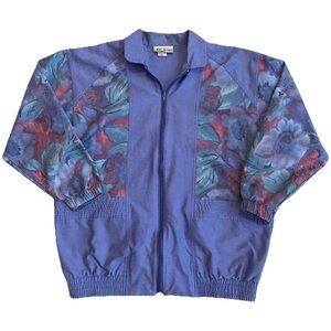 Bay Club Jacket Size Medium Windbreaker Vintage 90s Purple Floral Pockets Zip Up